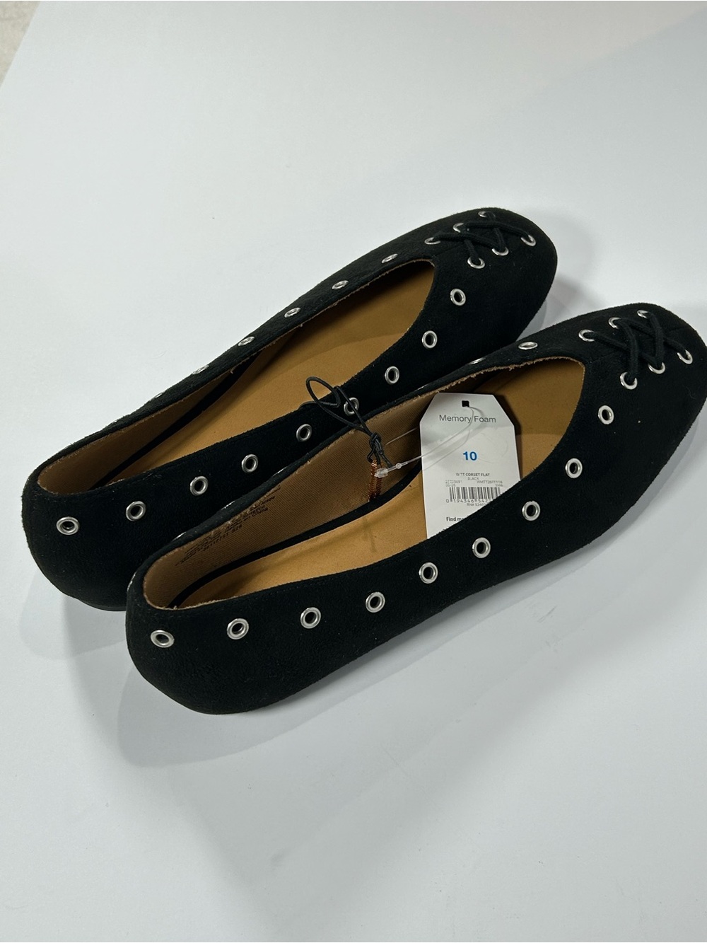 Time & Tru 10 Black Faux Suede Corset Vintage Inspired Ballet Flats Whimsigoth